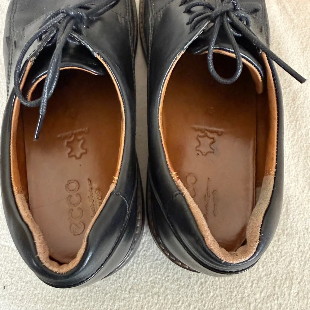 Ecco Black Leather Lace Up Dress Shoes Men Size 11 EU45 Comfort Casual Work - Picture 5 of 8